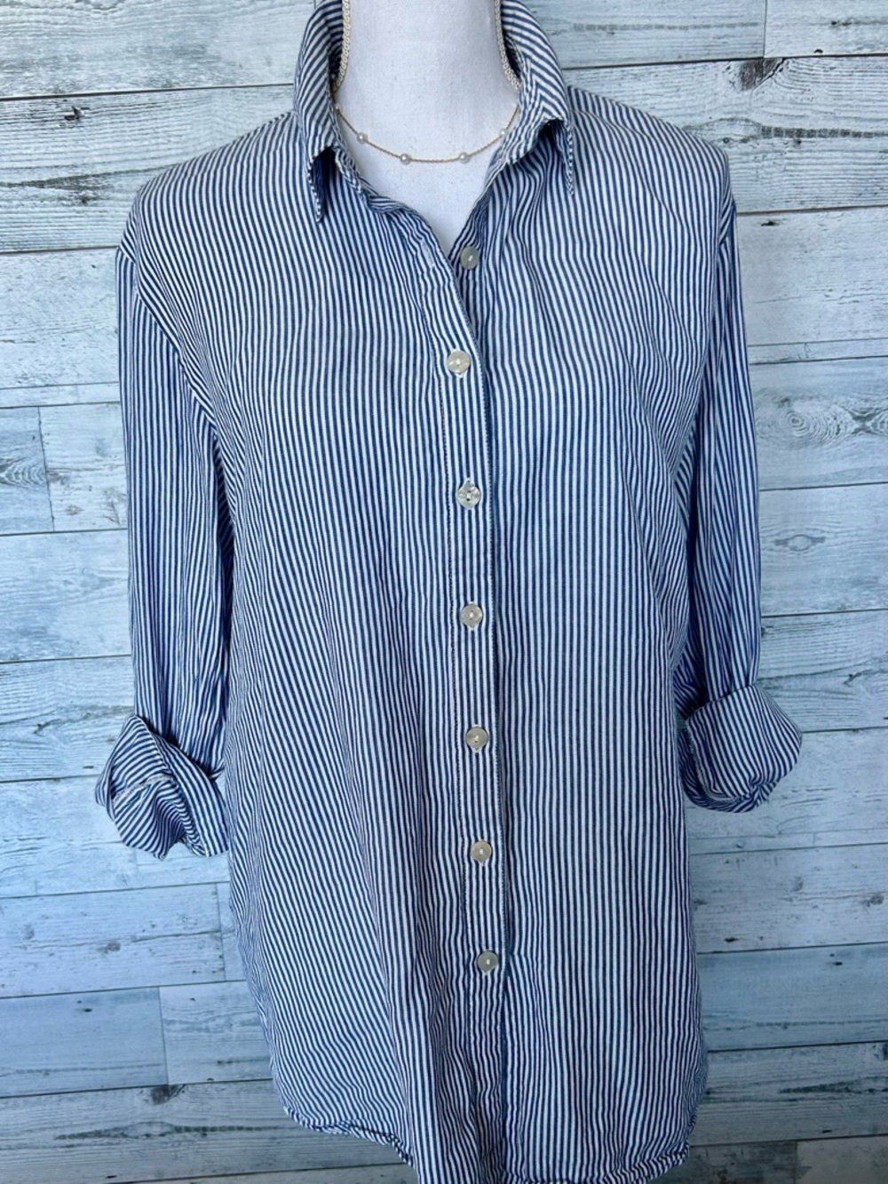 Jones New York Blue and White Striped Shirt
